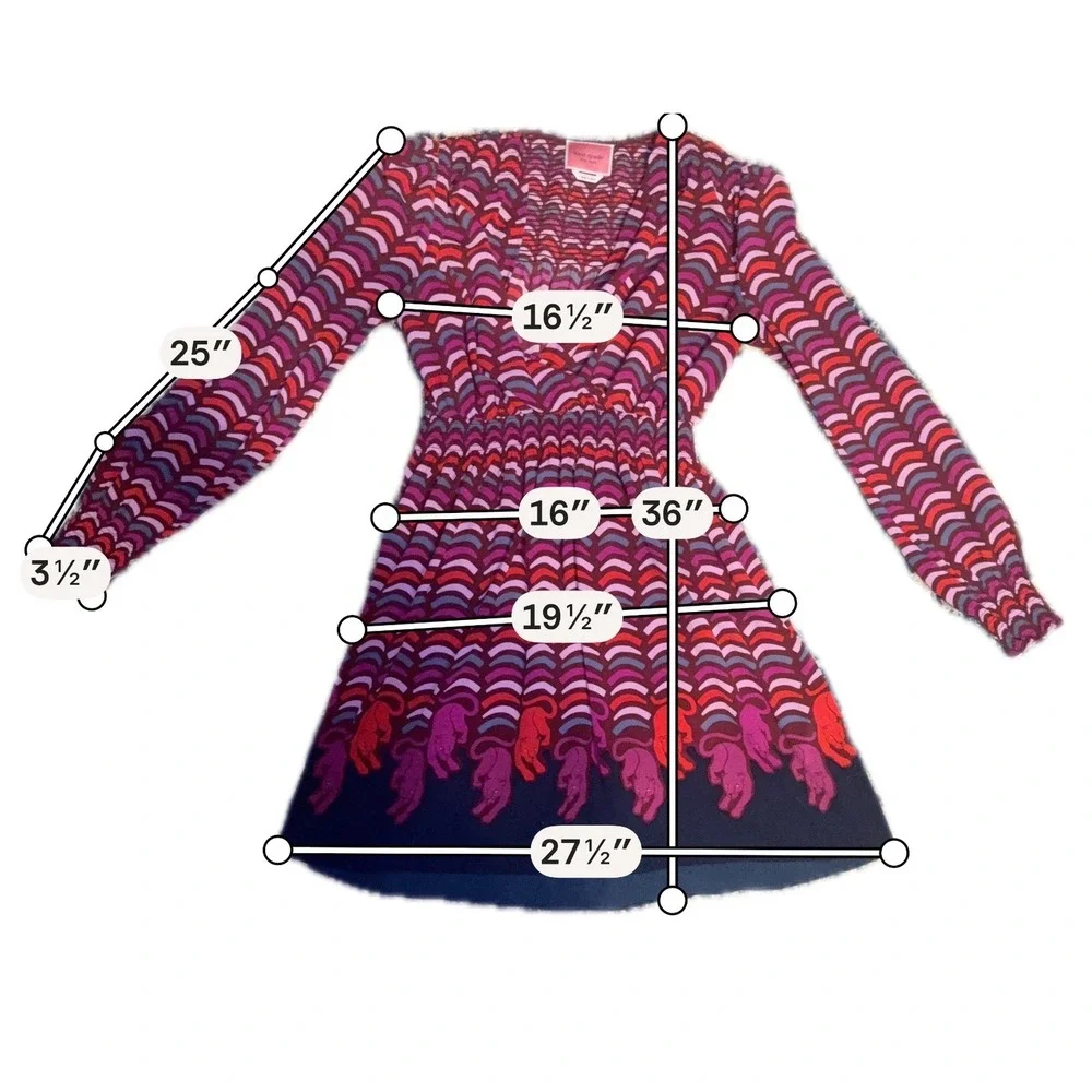 Kate Spade Panther Print Mini Dress Women Small Red Pink Smocked Waist‎ Romantic